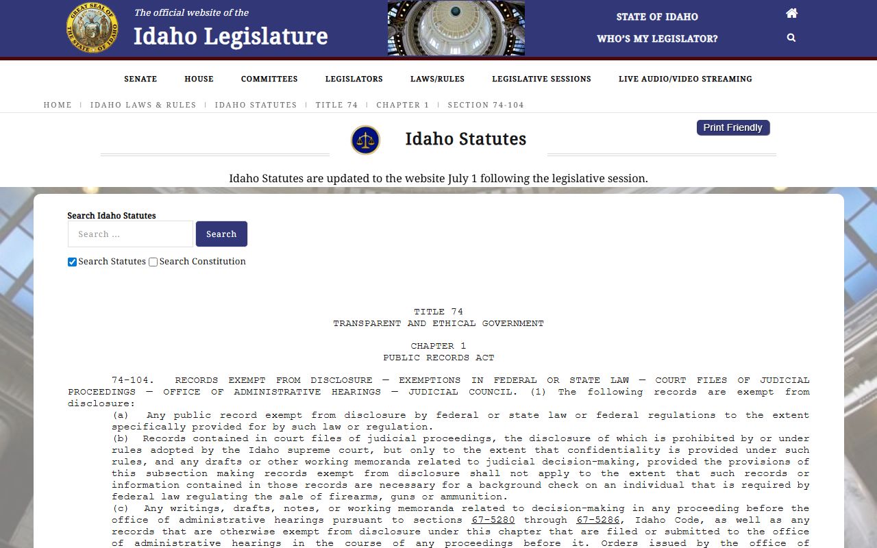 Twin Falls County clerk court records and Idaho Code Section 74-104