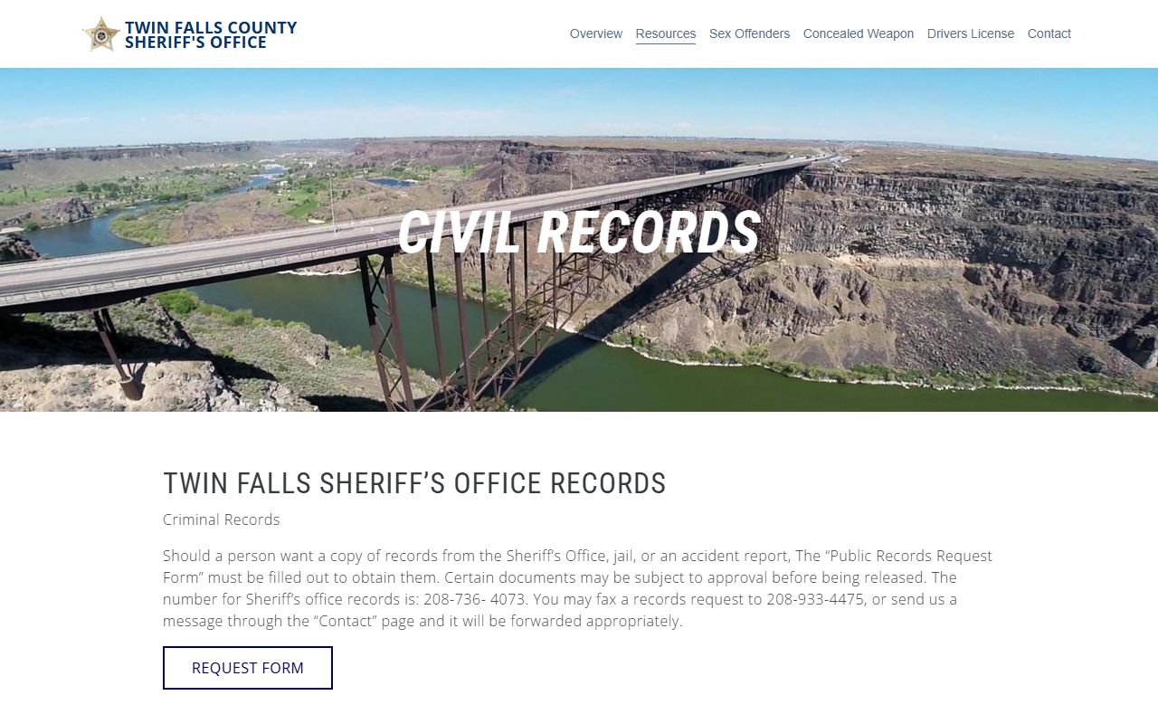 Twin Falls County arrest records sheriff civil records request source