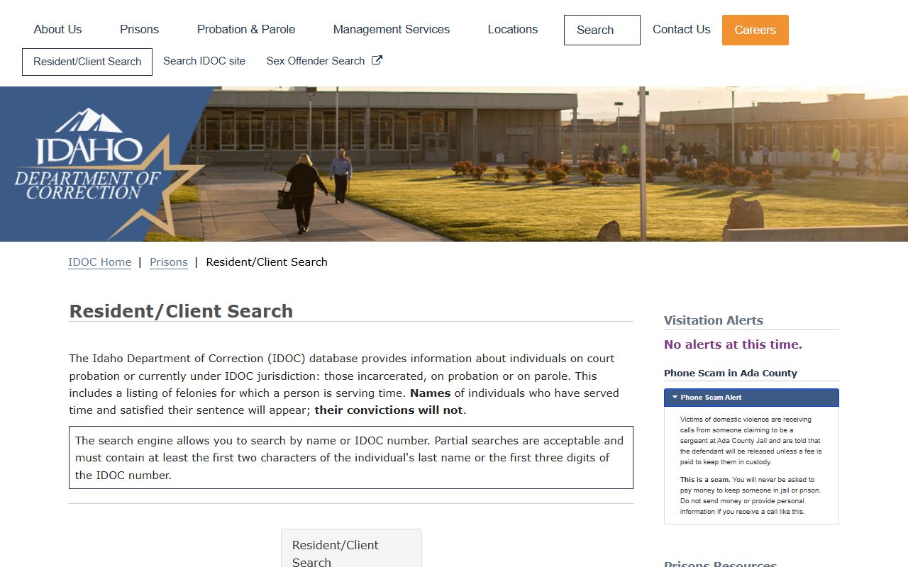 Twin Falls County arrest records Idaho DOC resident client search source