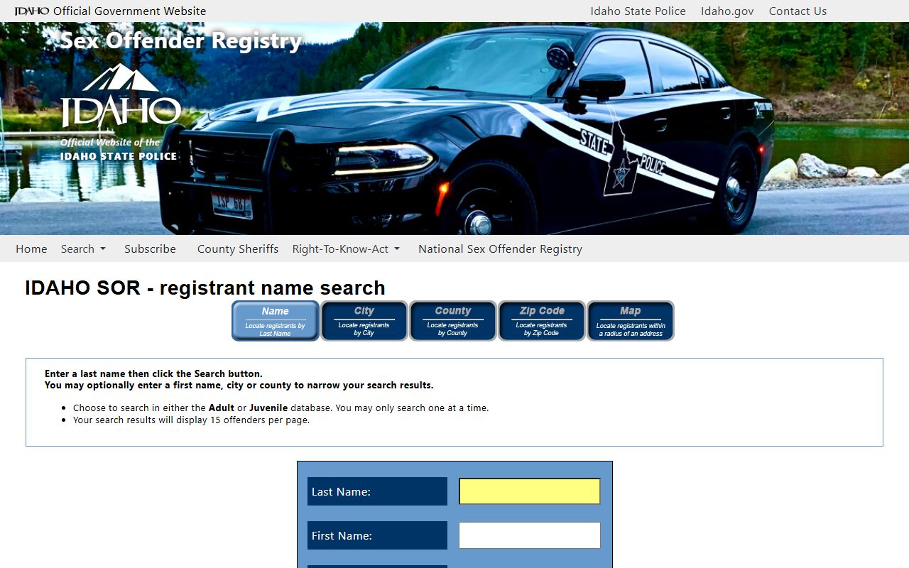 Twin Falls County arrest records Idaho State Police registry source