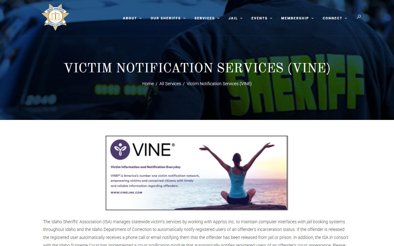 Twin Falls County arrest records VINE custody notification source