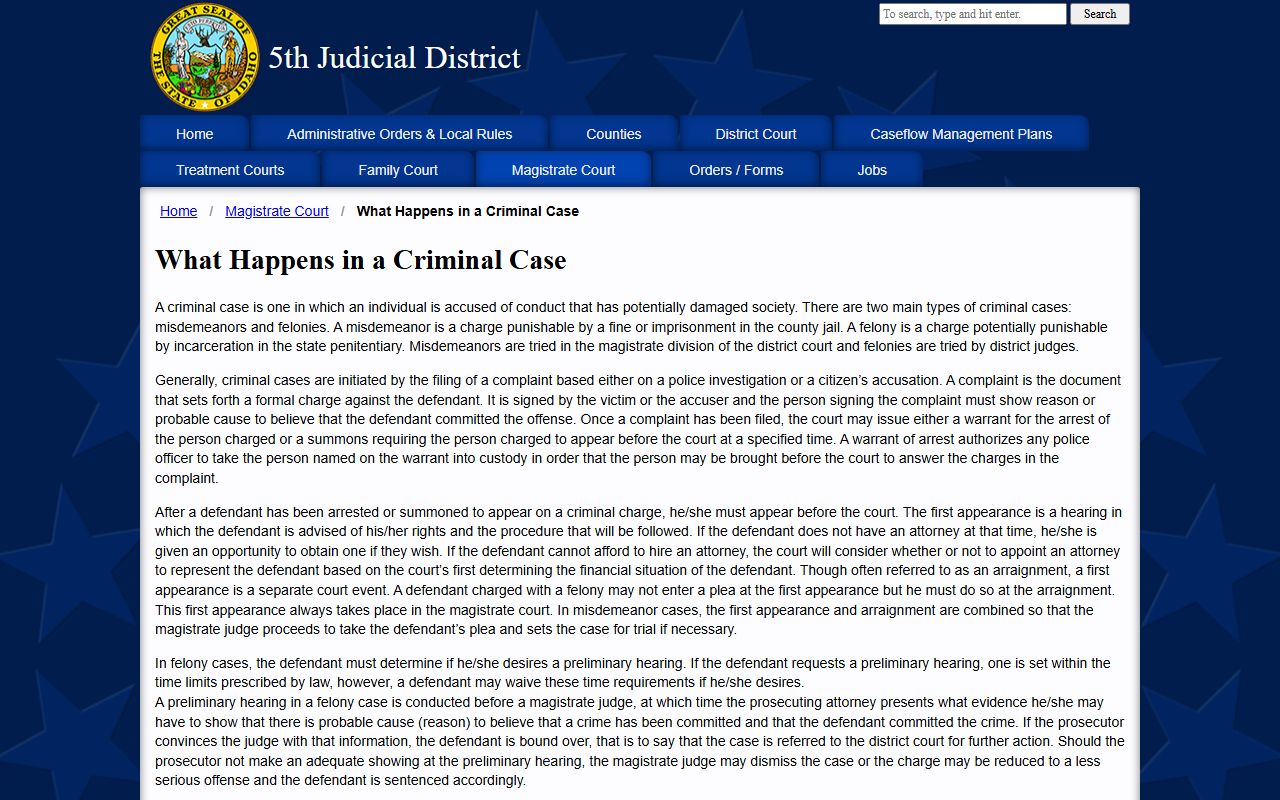 Twin Falls County criminal court dockets case process source