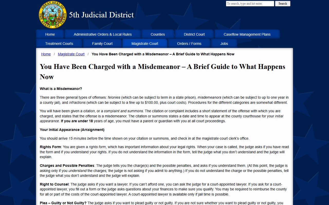 Twin Falls County misdemeanor court dockets guidance source