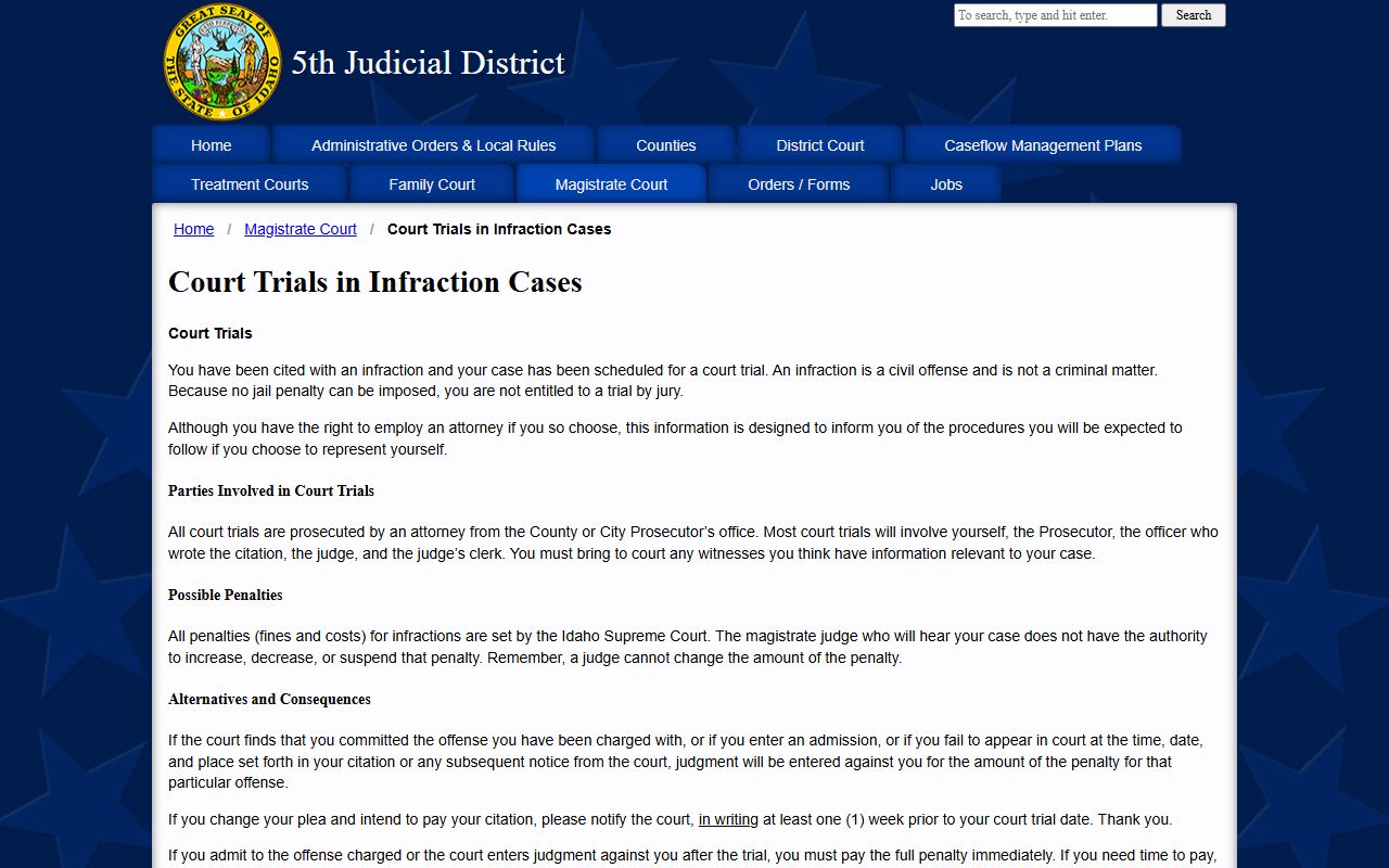 Twin Falls County traffic infraction court dockets guidance source