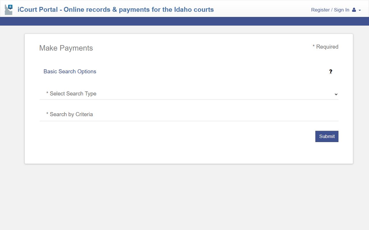 Twin Falls County court records iCourt payment lookup screen