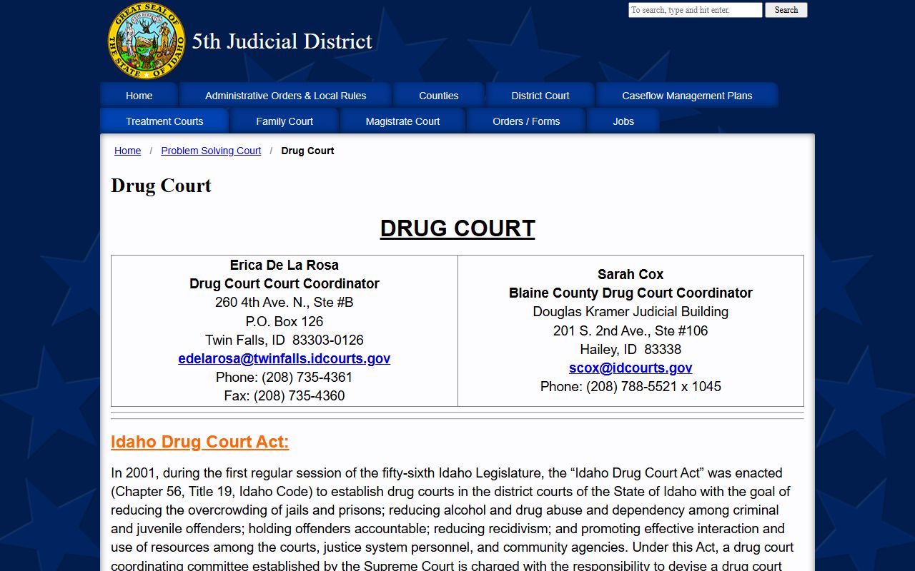 Twin Falls County criminal court records felony drug court source