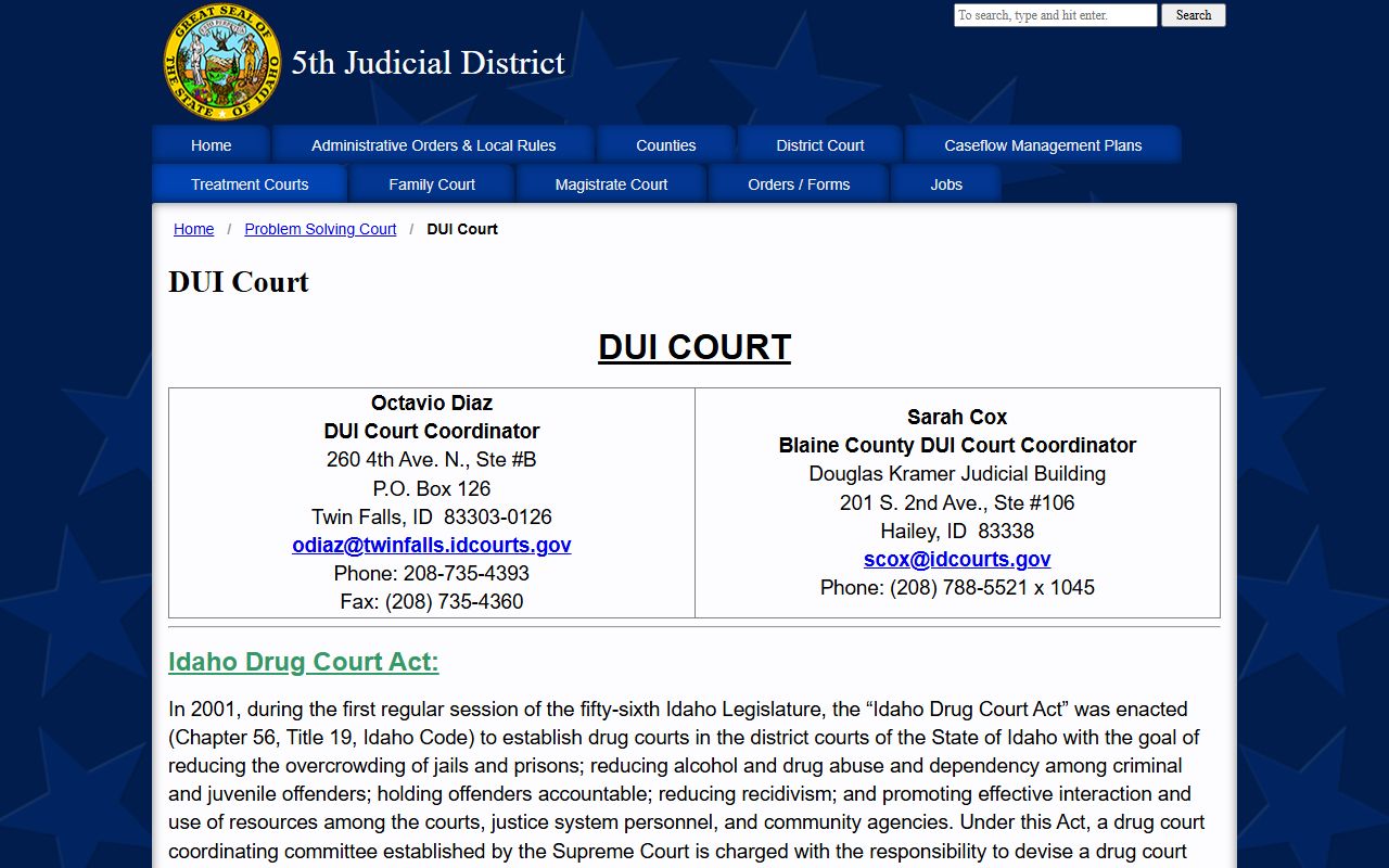 Twin Falls County criminal court records DUI court source