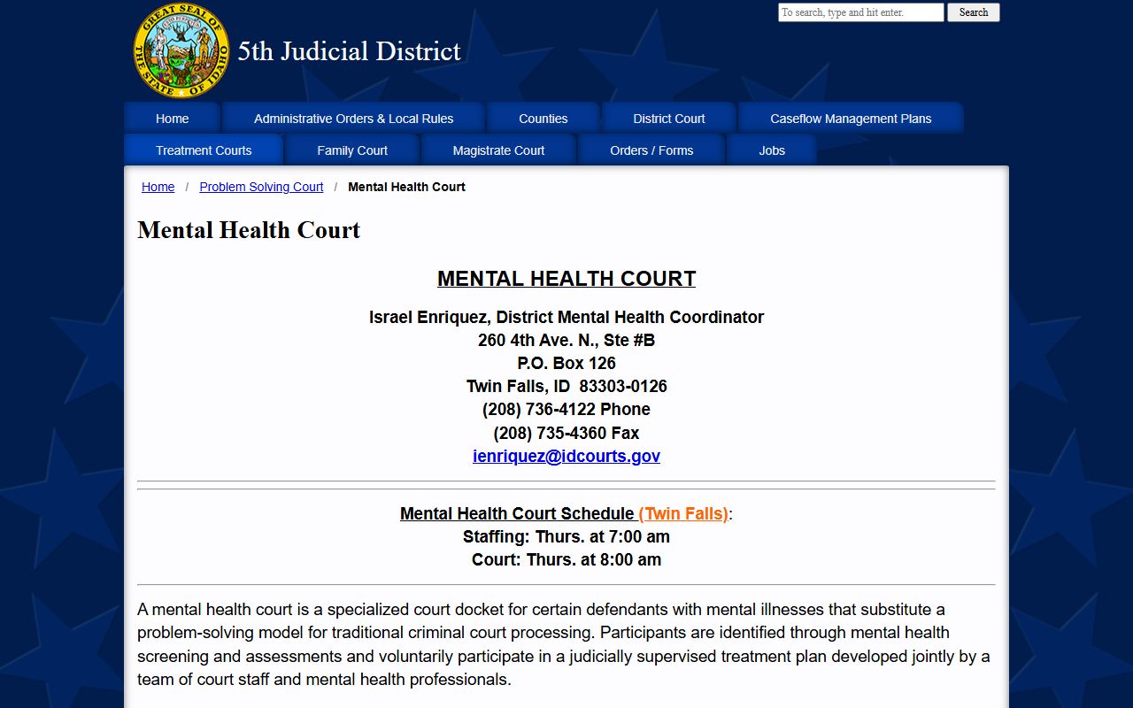 Twin Falls County criminal court records mental health court source