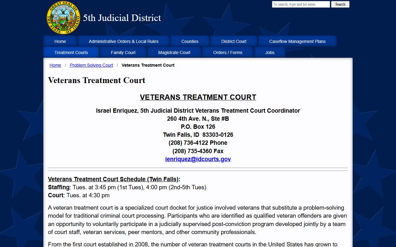 Twin Falls County criminal court records veterans treatment court source