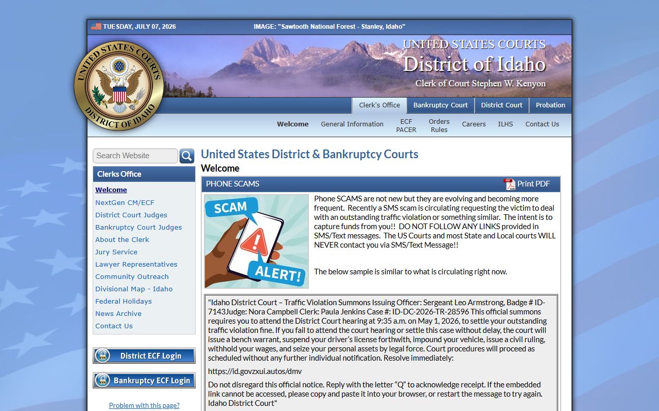 Twin Falls County District Court records and District of Idaho federal court distinction