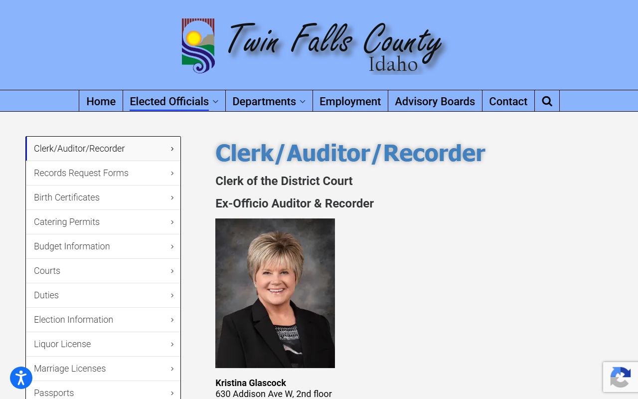 Twin Falls County court records Clerk Auditor Recorder page