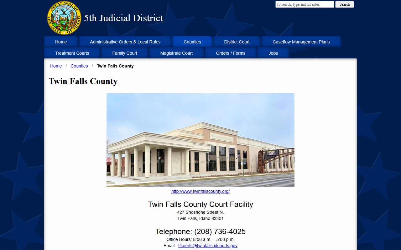 Twin Falls County court records Fifth Judicial District court facility page