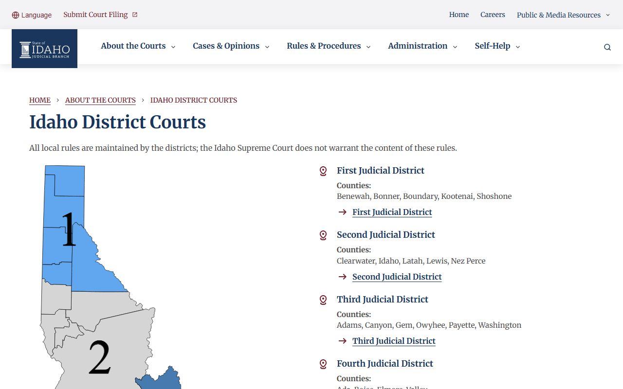 Twin Falls County court records Idaho District Court page