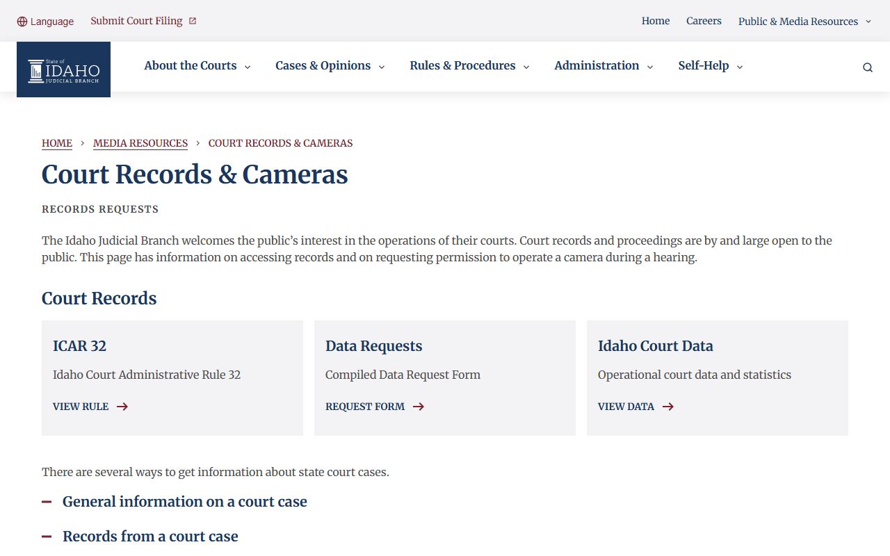 Twin Falls County court records Idaho Judicial Branch access page