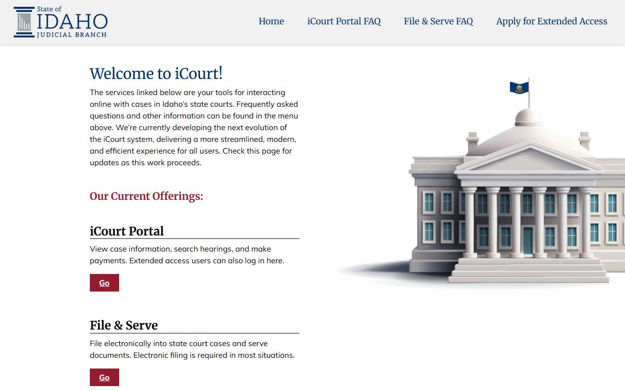 Twin Falls County court records iCourt landing page