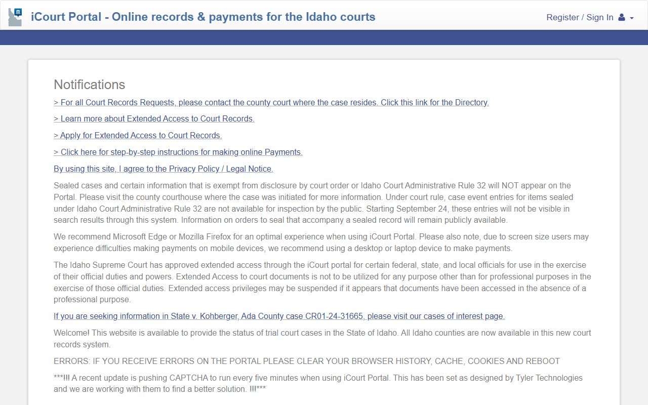 Twin Falls County court records iCourt portal entry