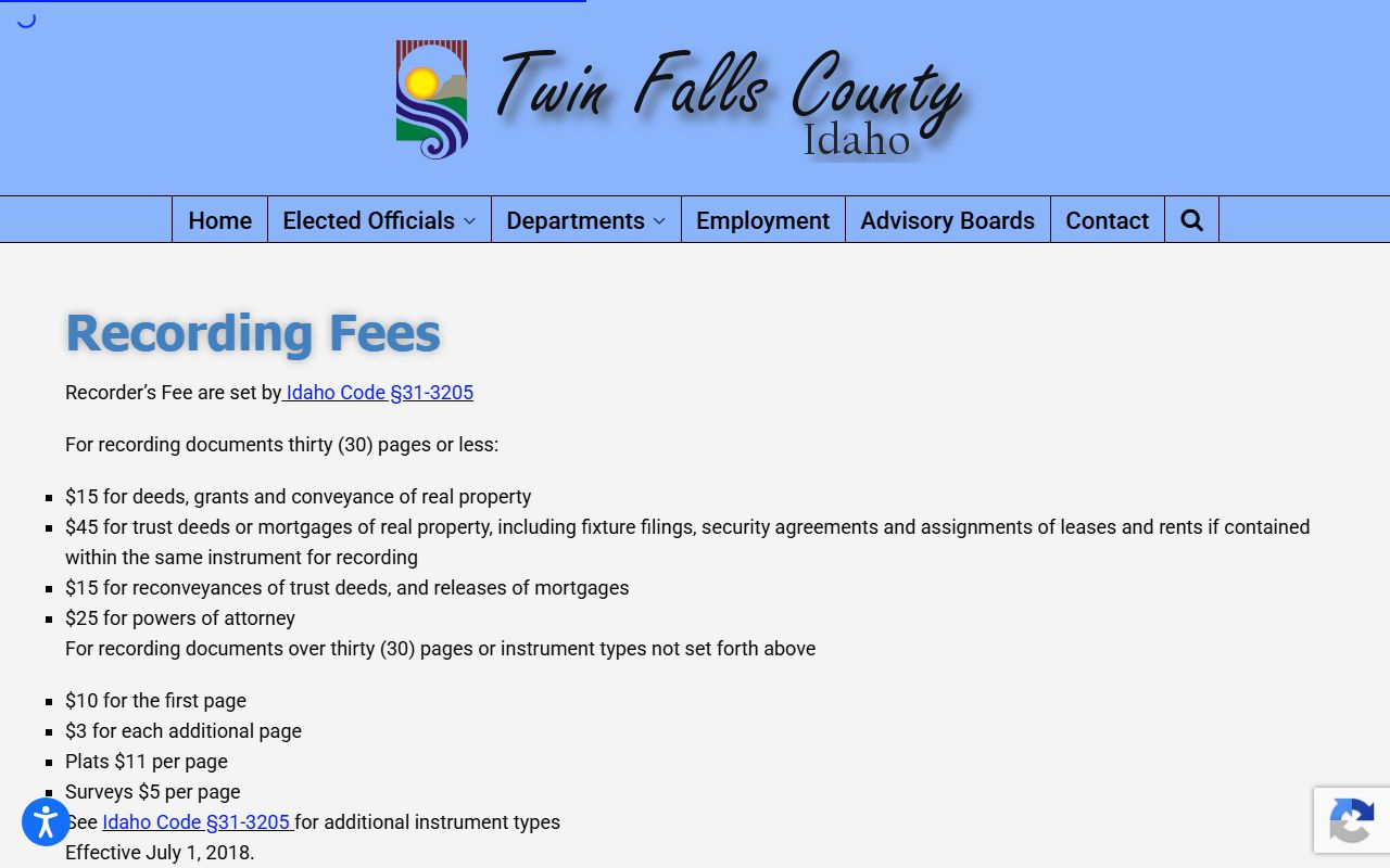Twin Falls County marriage divorce records recording fee source
