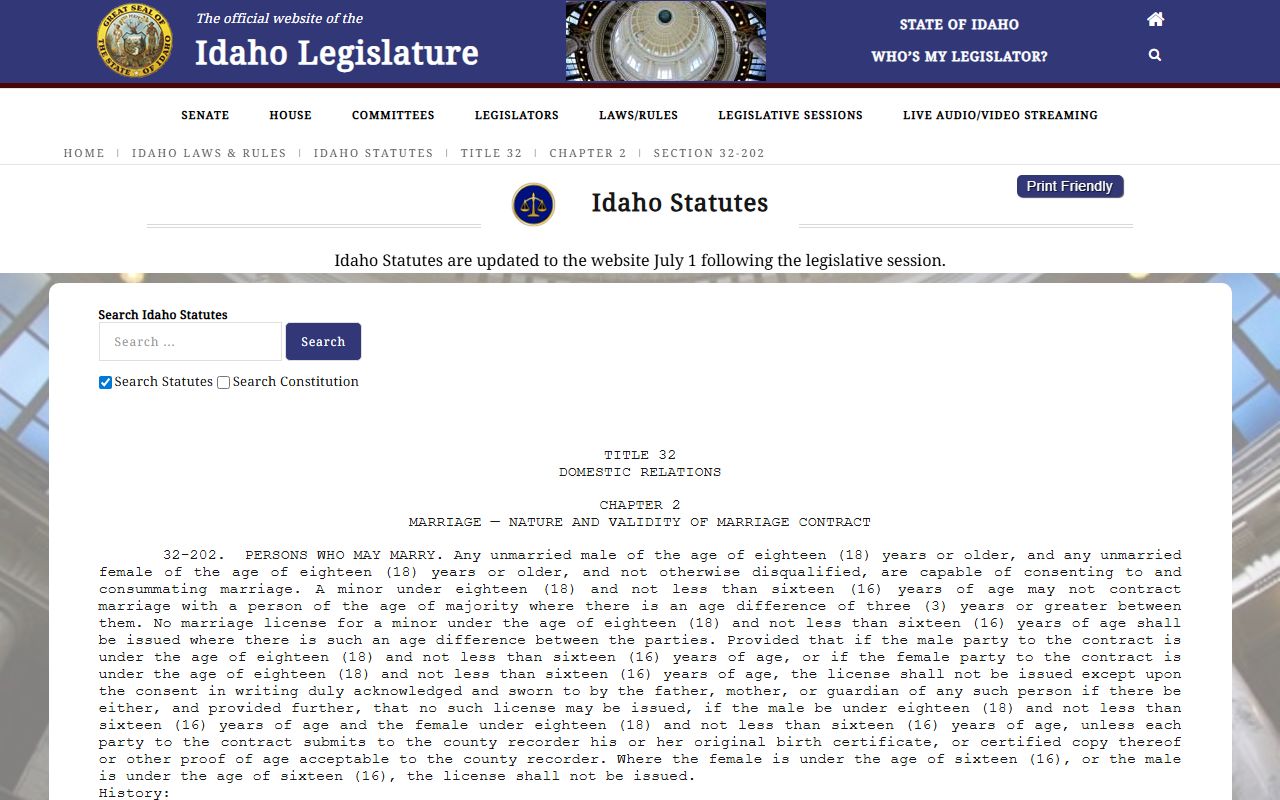 Twin Falls County marriage records Idaho marriage license statute source