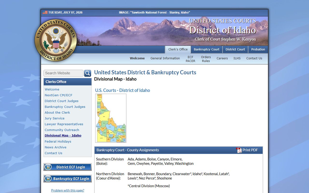 Twin Falls County probate records and District of Idaho federal division routing
