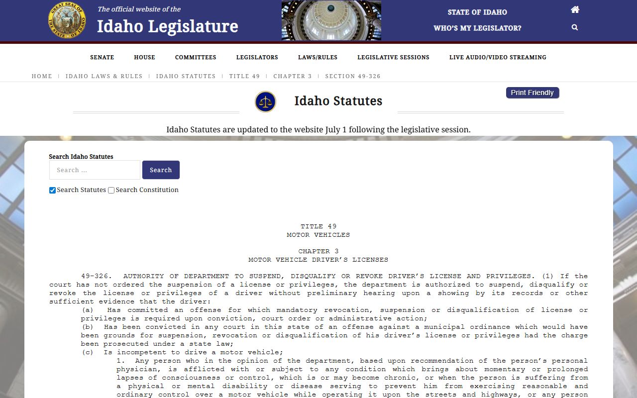 Twin Falls County traffic court records Idaho driver violation points statute