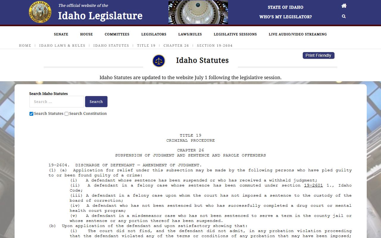 Twin Falls County warrant records Idaho discharge dismissal statute source