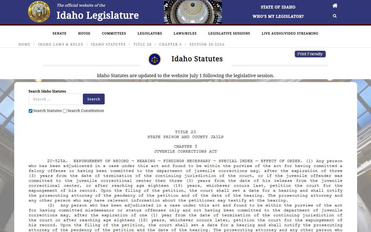 Twin Falls County warrant records Idaho juvenile expungement statute source